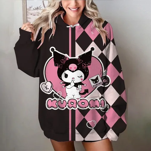 Imagen 2 del producto Miniso-sudaderas con capucha Y2k para mujer, sudadera holgada con estampado Harajuku Kuromi, sudaderas de manga larga de Hip Hop para mujer, ropa de calle, Tops 2025