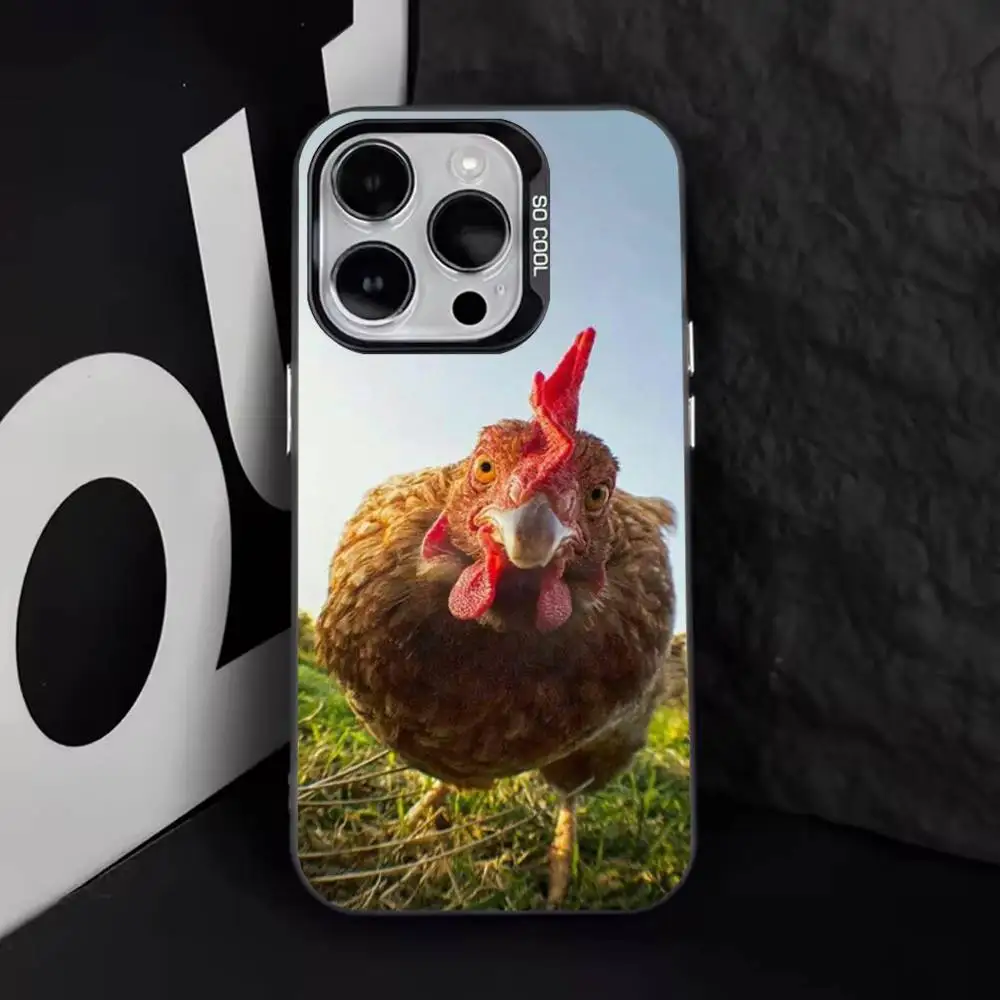 動物の鶏の携帯電話ケース iPhone 17、16、15、14、13、12、11、Pro、Max、Plus、E、Air、Mini用 ブラックTPUカバー