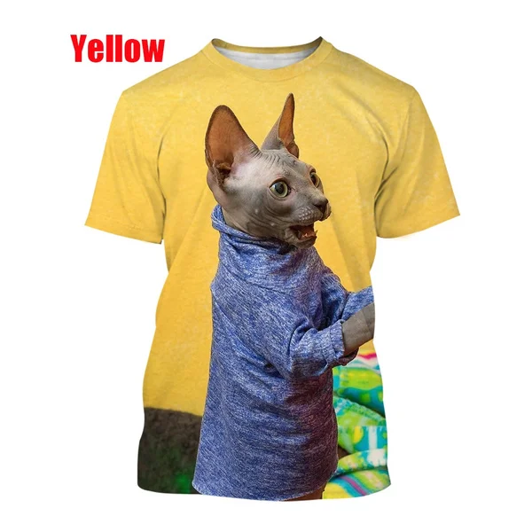 New Fashion Men Ladies 3D Sphinx Cat T Shirt Funny Print T-Shirt