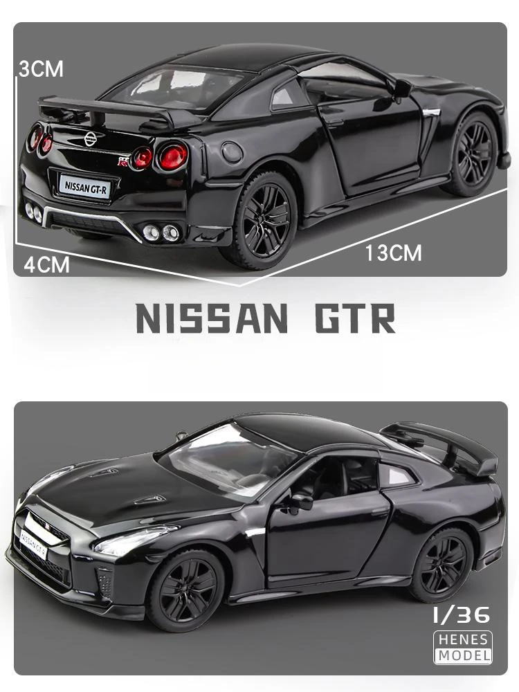 1/36 Nissan Skyline GTR R34 Toy Car Welly Diecast Metal Miniature Model Pull Back Doors Openable Collection Gift For Boy, Kid