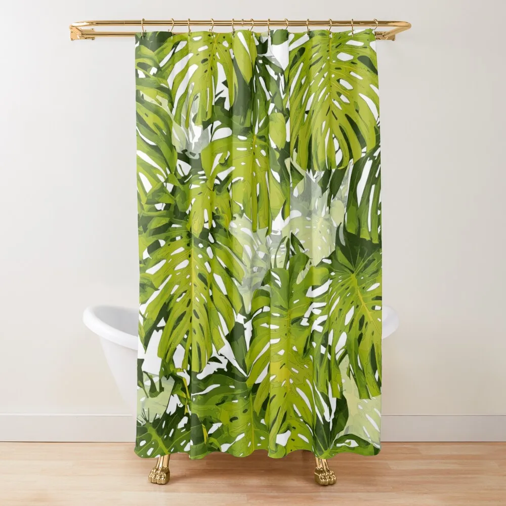 

Monstera leaf jungle pattern illustration - Philodendron plant leaves background Shower Curtain Bathroom For Shower Curtain