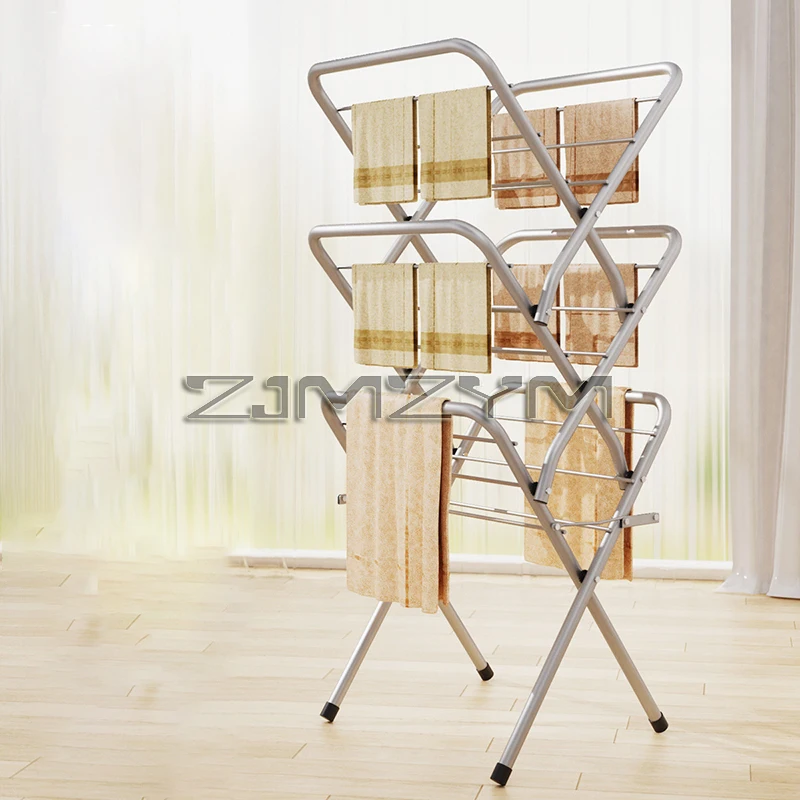 Folding Floor Drying Rack Household Bedroom Balcony Hanging Clothes Drying Towel Rack Can Be Folded Storage