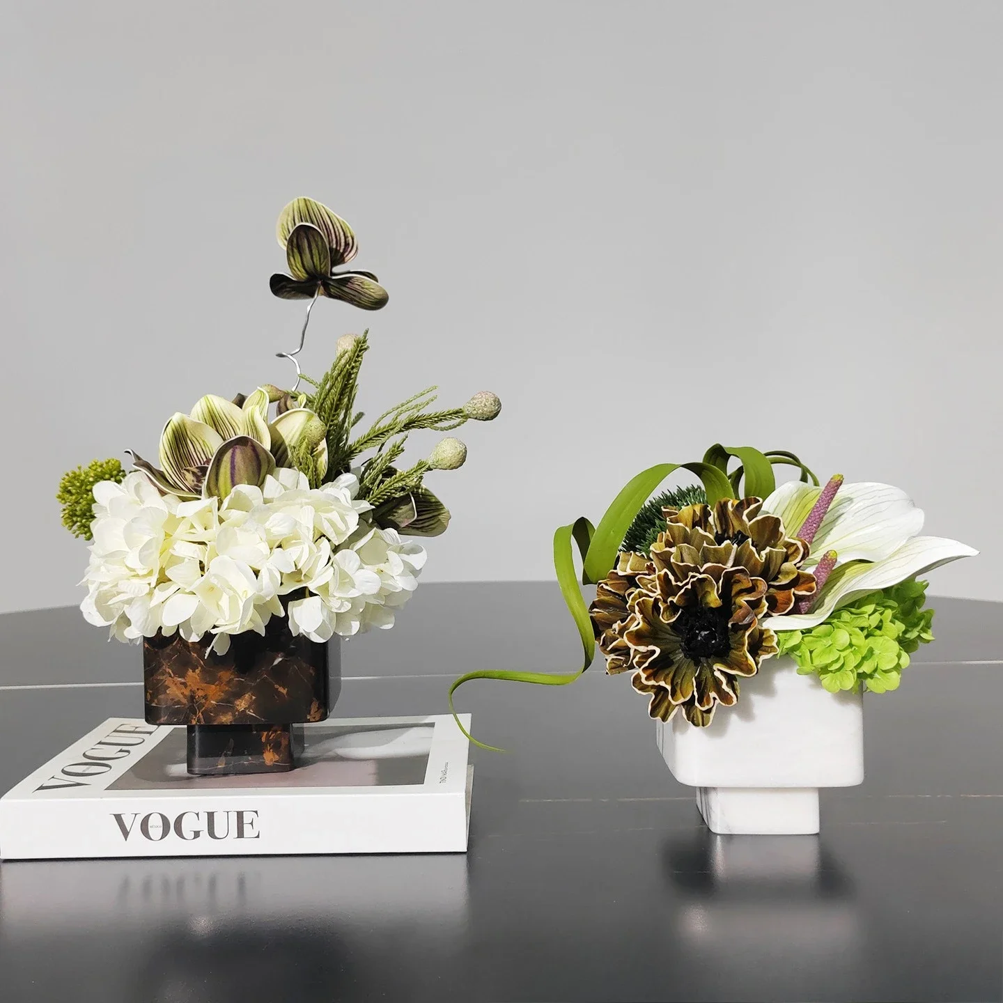 Modern simple marble flower ornament negotiation table simulation flower set soft decoration