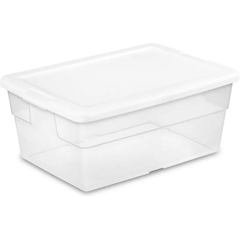 12-Pack Storage Box, Stackable Clear Plastic Bins with Snap-On Lids, 16 Quart