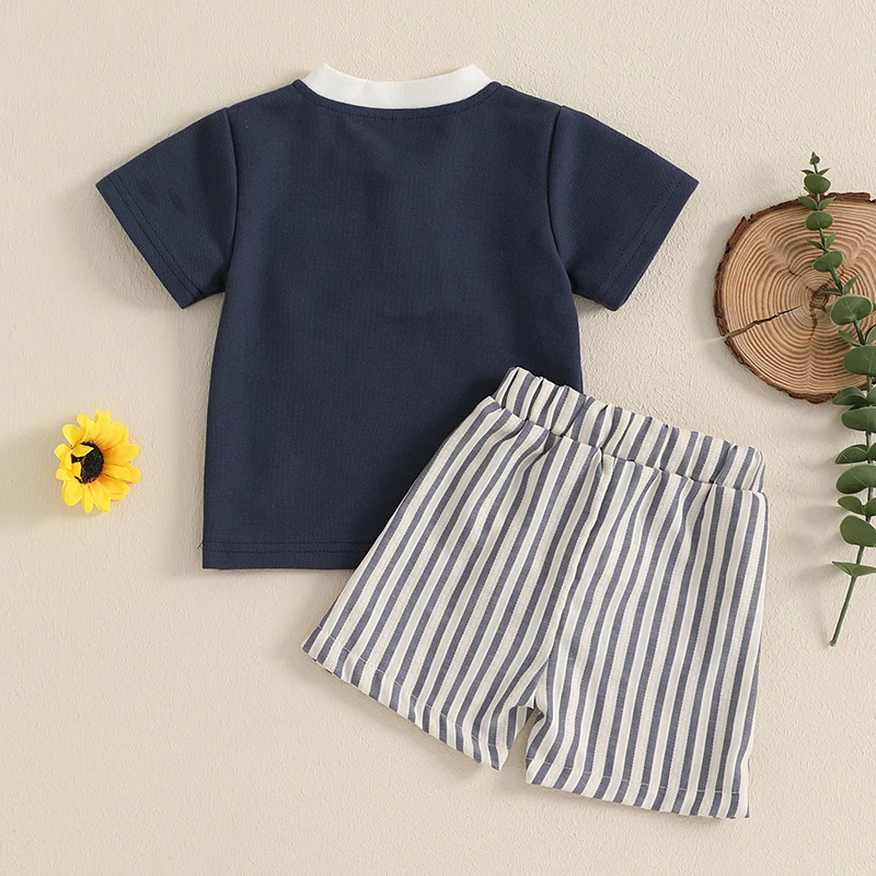 Infant Boy s Summer Clothing Set with Short-Sleeve Pocket Tee and Striped Drawstring Shorts for a Stylish Outfit