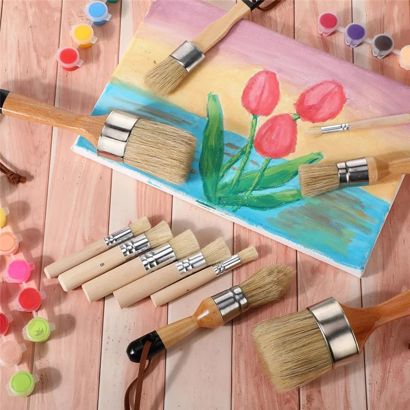 ABDE-11Pcs Chalk Stencil Brushes Set Wooden Handle Template Brushes For Chalk Paint Stencil Projects Furniture DIY Art Crafts