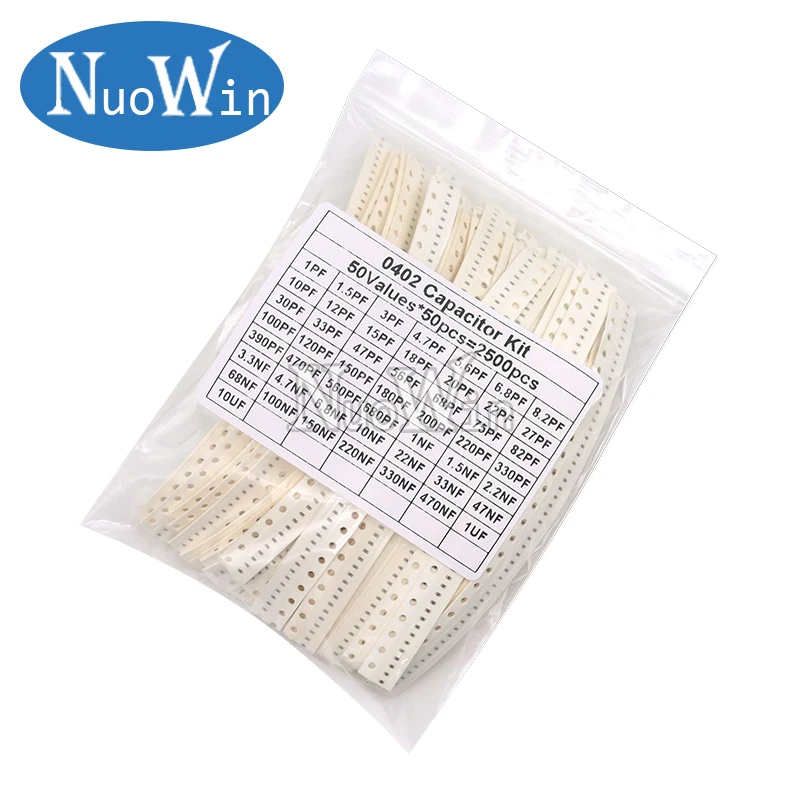 

2500pcs 0402 0603 0805 SMD Ceramic Capacitor Assorted Kit 50Values 1pF - 10uF 100PF 10NF 100NF 0.47UF 1UF Chip Capacitance Set