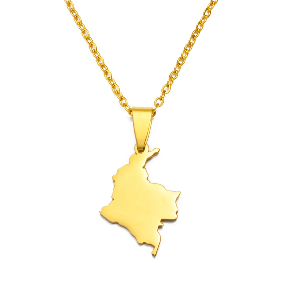 Anniyo 2.6CM Colombia Map Pendant Necklace Silver Color/Gold Color Stainless Steel Jewelry @323021