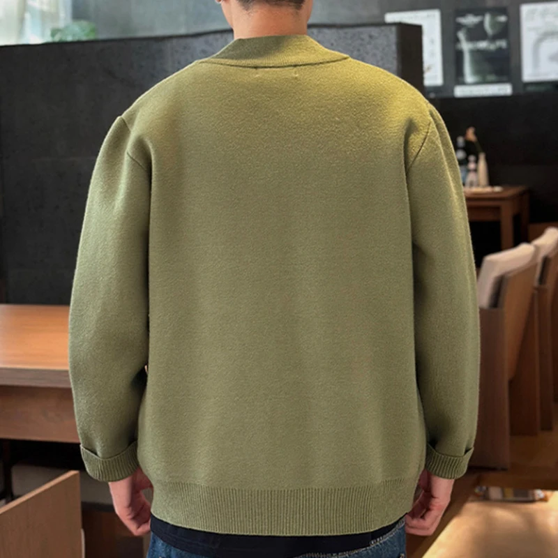 Trendy Men's Solid Color Sweatercoats Autumn Outdoor Fashion Button-up O Neck Cardigans Men Knitting Long Sleeve Sweater Jacket