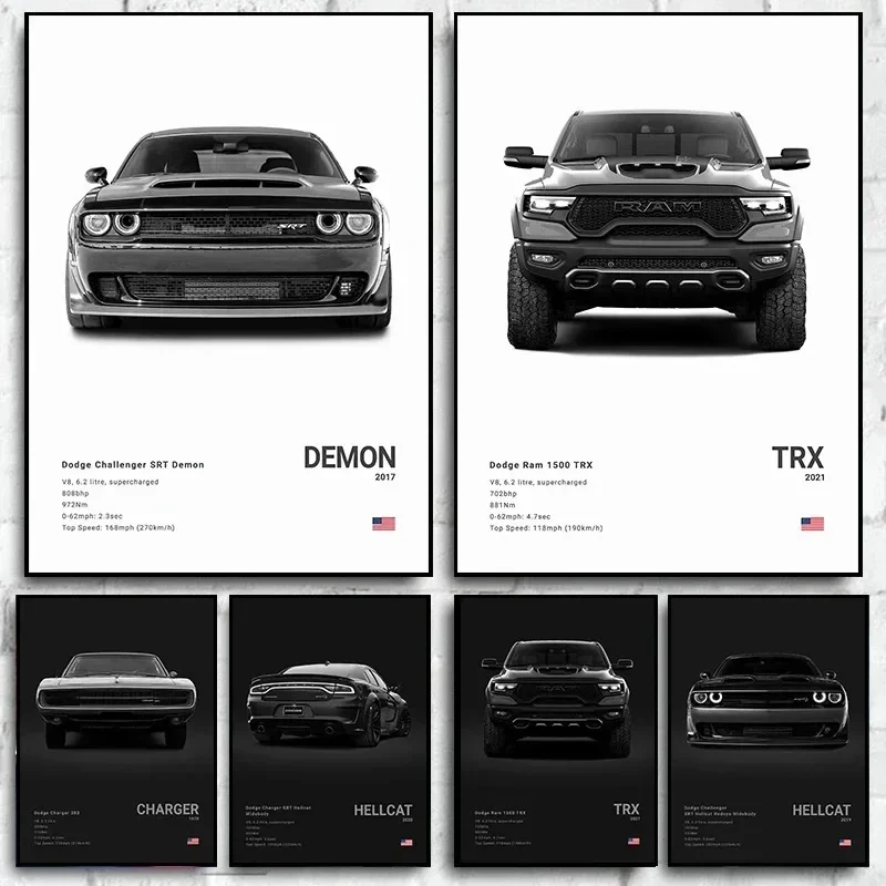 Dodge Challenger SRT Hellcat Redeye Canvas Painting Posters and Prints Wall Art Pictures for Living Room Decoration