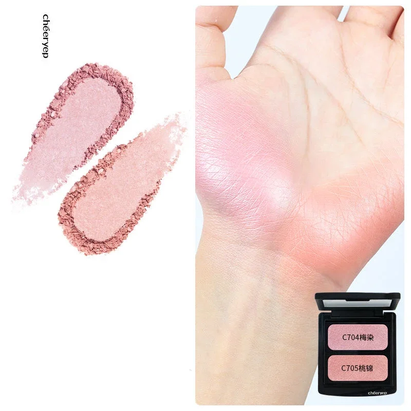 Chéeryep Rouge-Backpulver für Wangen, weiches, schimmerndes Rouge-Palettenset, zweifarbiger Samt-Textmarker, mattes Finish