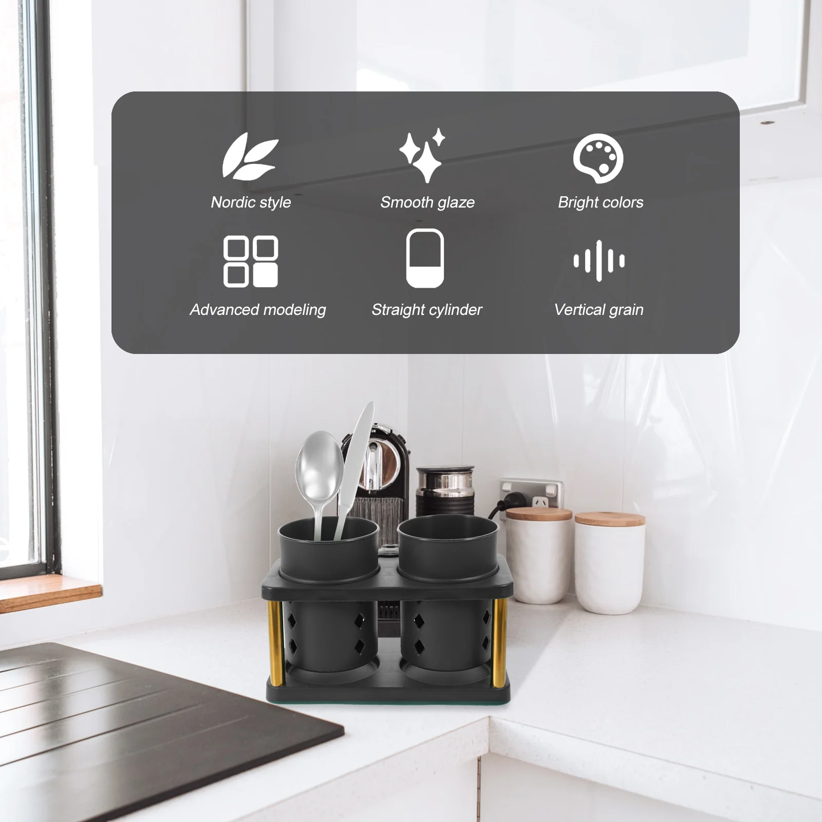 

2Pcs Kitchen Chopsticks Holder Stainless Steel Cutlery Organizer Draining Rack Desktop Utensil Container Black Kitchen Decor