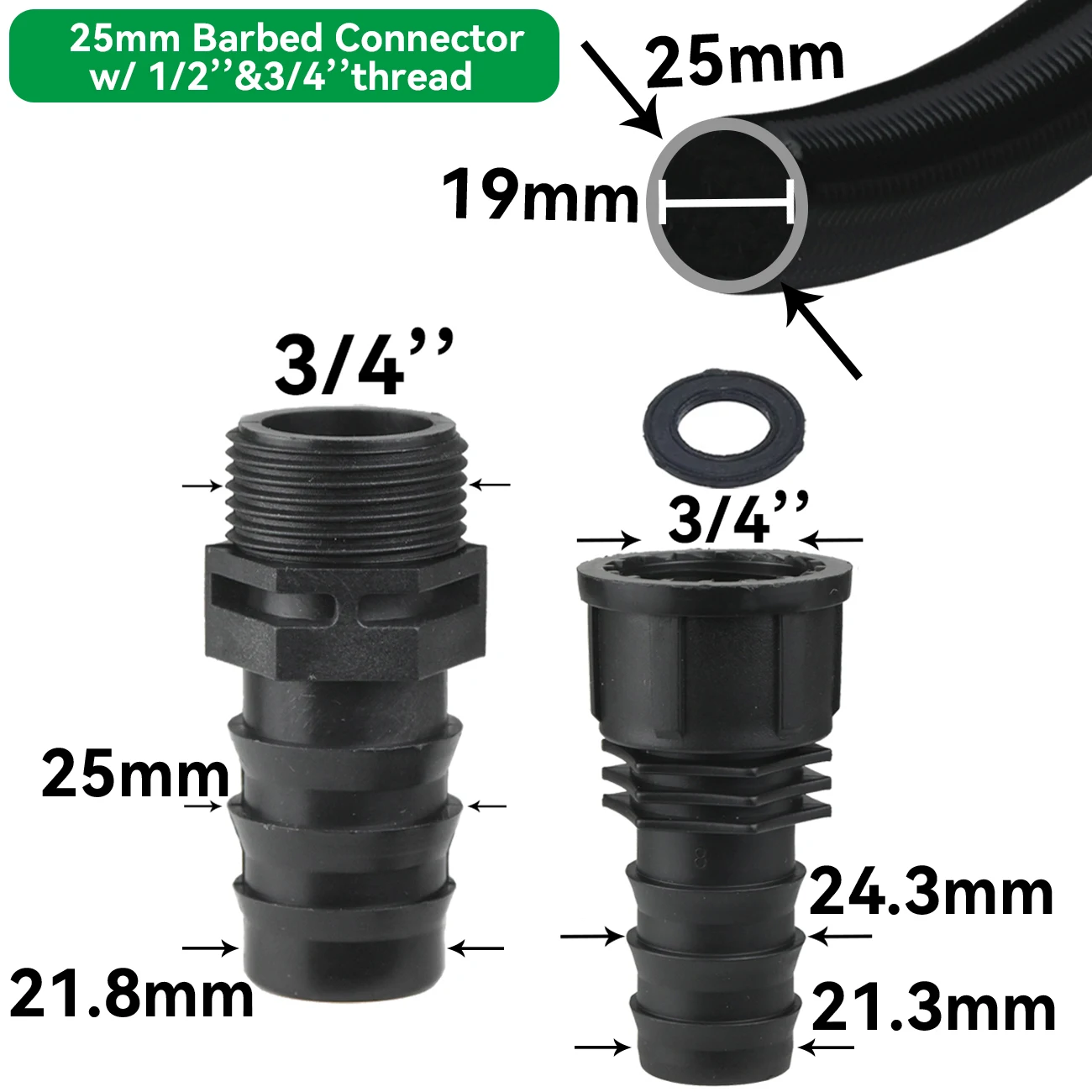 16mm 20mm 25mm Hose Barbed Connector Couplings Tee Elbow 1/2 3/4 Micro Drip Irrigation PE Pipe Tubing Garden Hose Repair Fitting