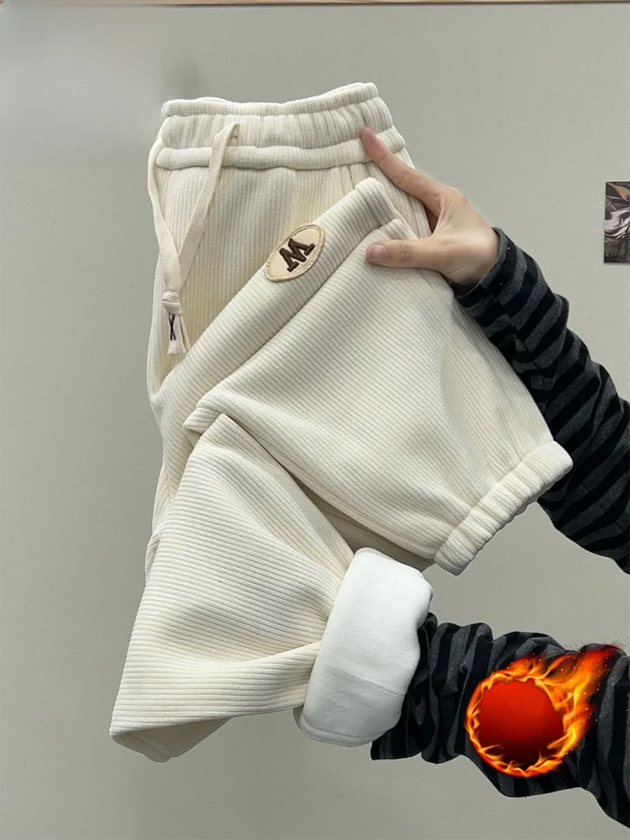 

plus Size Women's Fce Lined Thiened Casual Pants Autumn Winter High Waist Harlan Sle Warm Leggings Nine Points Cuffed