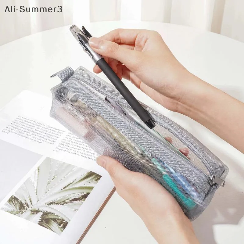 Mesh Pencil Case Transparent Pens Pouch Cute Simple Aesthetic Bag Organizer Office School Supplies For Student Stationary