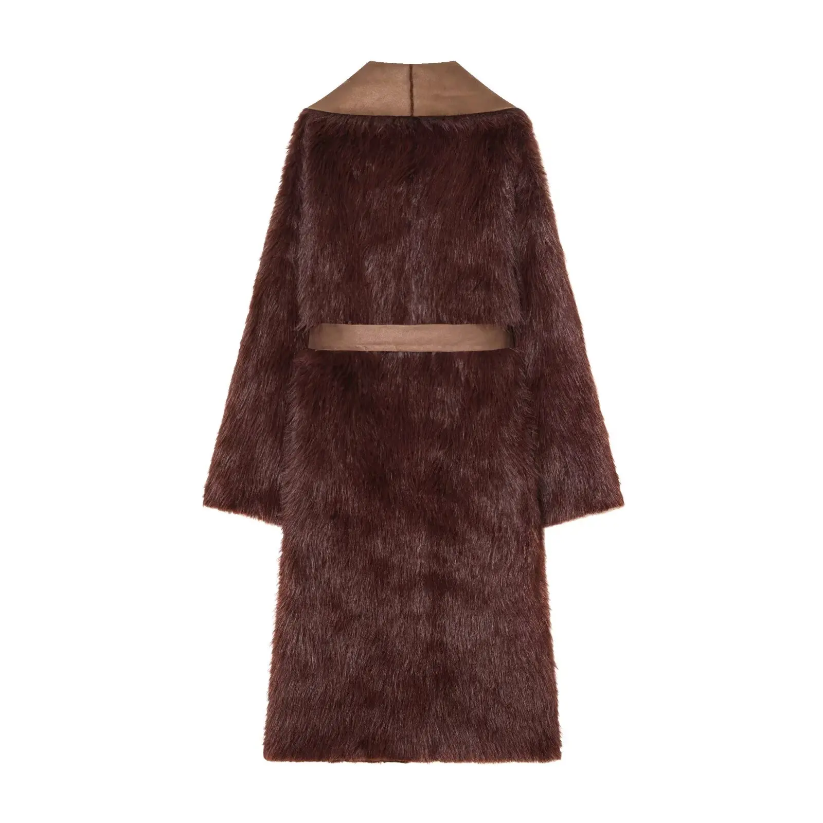 

Autumn New Sle Women's Artificial Fur Effect Belted Coat Jaet Long Sve Street Sle Loose Fit Polyester Ladies Coat