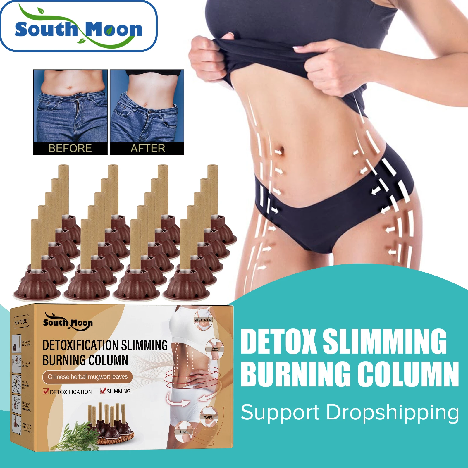 South Moon Detox Slimming Burning Column Set Body Sculpting Moxa Stick Moxibustion Slim Belly Burn Fat Moxa Massage Tools 7pcs