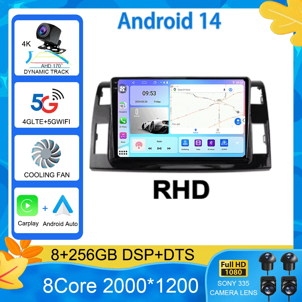 Android 14 For Toyota Previa 3 III XR50 Estima 2006 - 2019 Multimedia Blu-ray QLED Screen Navigation GPS No 2 Din Player