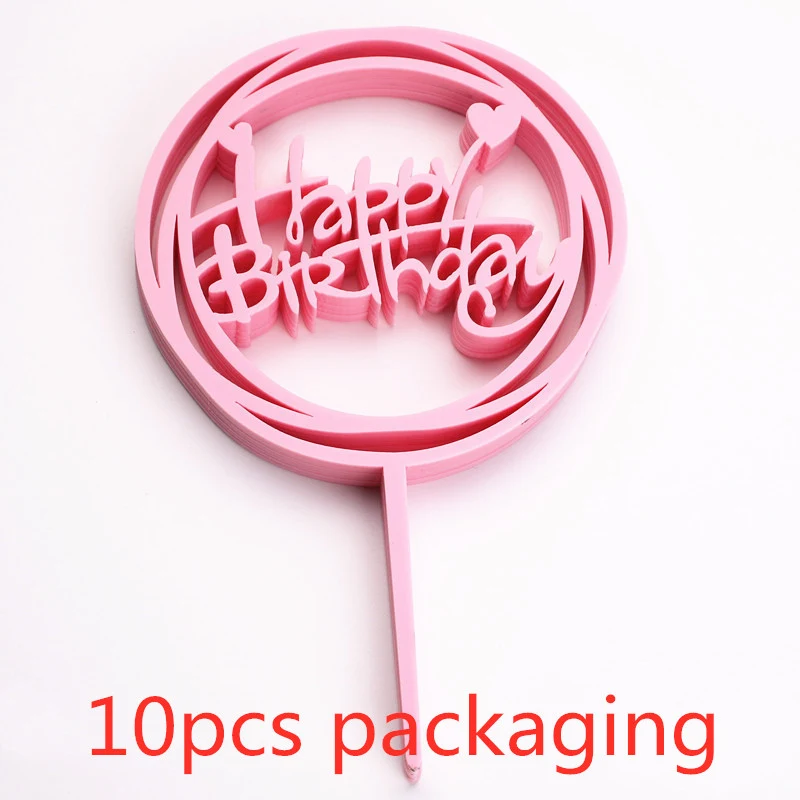 10 Pcs Simple Happy Birthday Cake Topper Pink Gold Acrylic Kids Cake Toppers Dessert Decoration for Baby Shower Gift Supplies