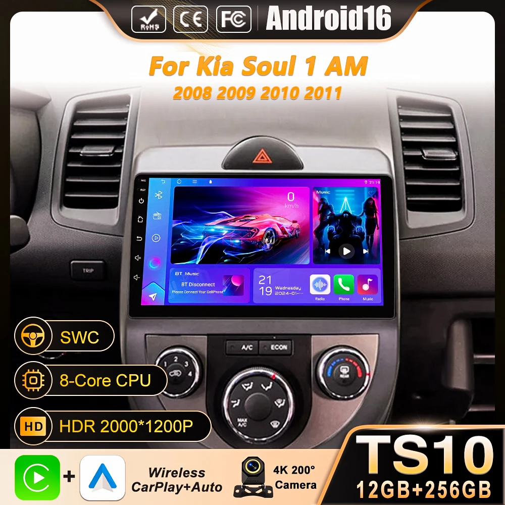 

Android 16 For Kia Soul 1 AM 2008 2009 2010 2011 Carplay Auto Car Radio Multimedia Player Auto Radio GPS Navigation BT Head Unit