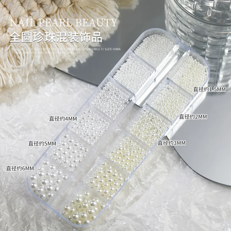 Nail Art Brightened Gold-Plated Flat Bottom Mixed Size Pearl Decorations Japanese Style 3D Nail Accessories Beads Peeling