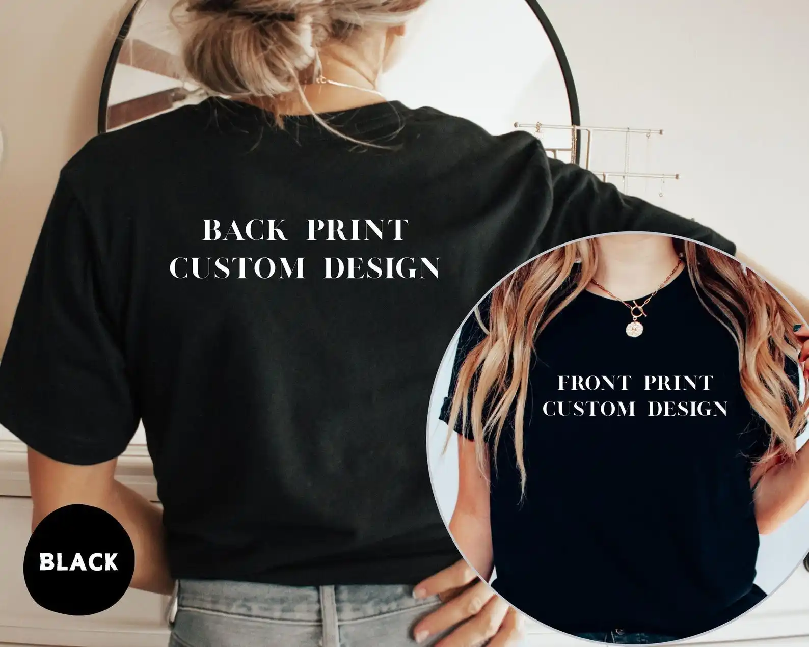 

Custom Front and Back Print Shirt Design Your Logo Text Image Here Shirts Unisex Women Cotton Short Sleeve Personalized Shirts