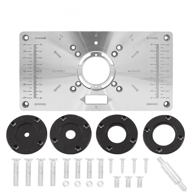 New Router Table Insert Plate Aluminum/ABS Trimming Machine Engraving Flip Board With 4 Rings For Woodworking