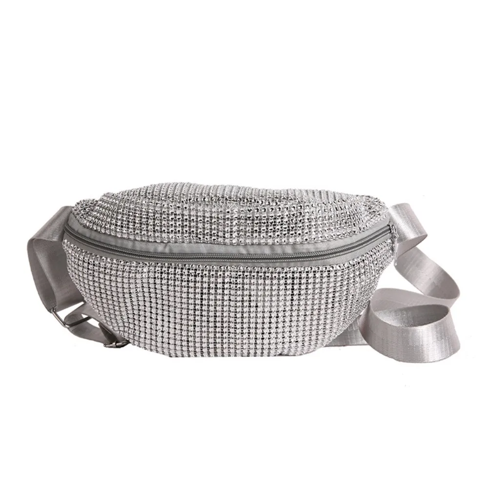 

Lightweight Rhinestone Waist Packs Wide Shoulder Strap Korean Style Chest Bag Messenger Bag Versatile Zipper Crossbody Bag