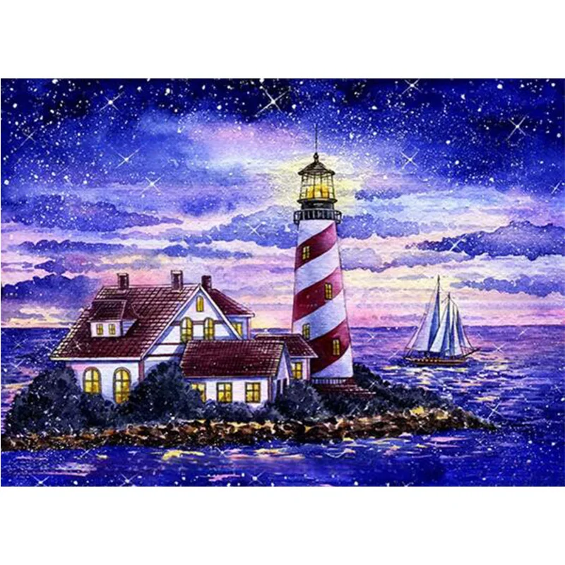 5D DIY Diamond Painting Lighthouse on the Island Living Room Bedroom Wall Decoration Painting