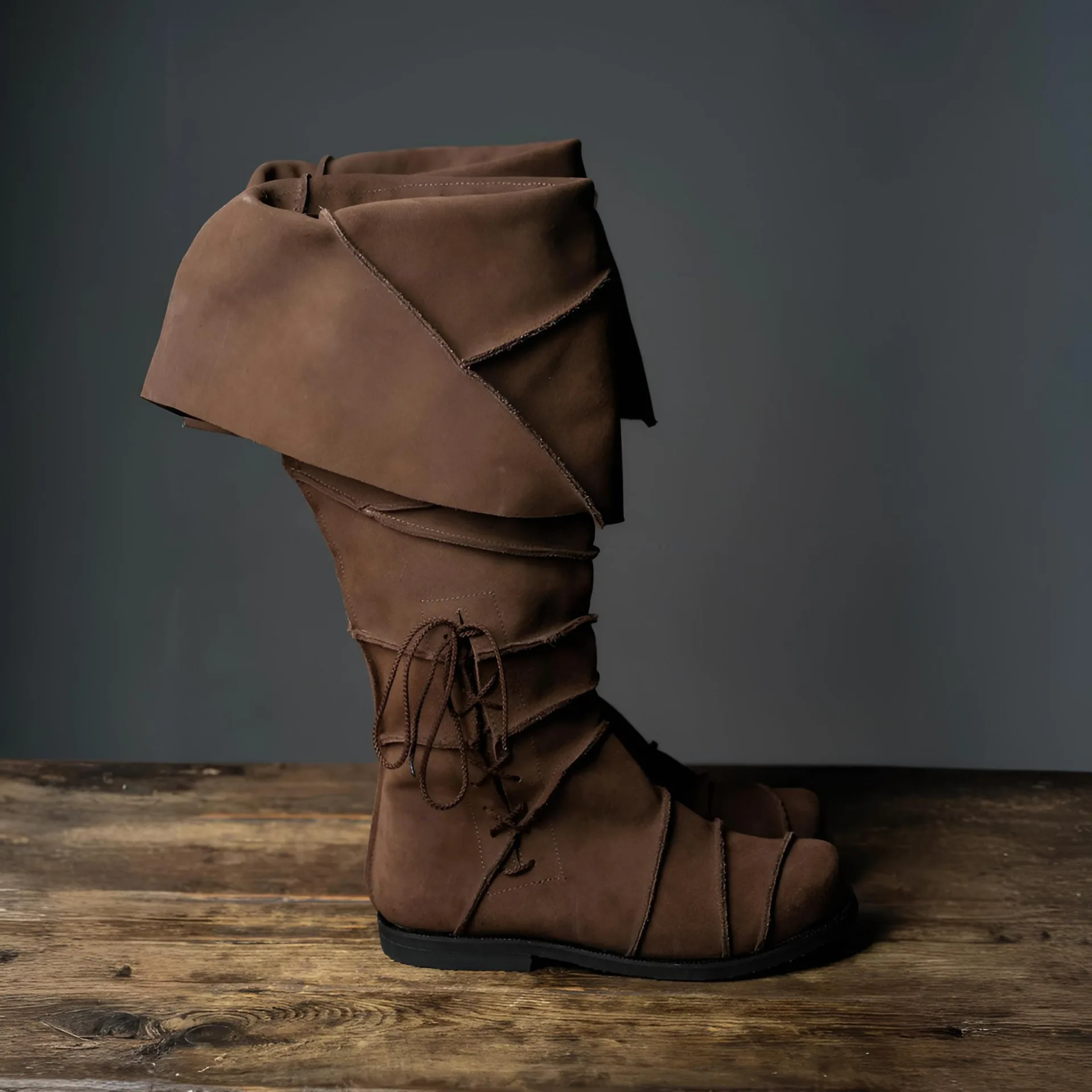 Renaissance Vintage Piratenstiefel für Männer Retro Braunes PU-Leder Ritter Steampunk Stiefel Cosplay Halloween Karneval Party Schuhe – Detail 6