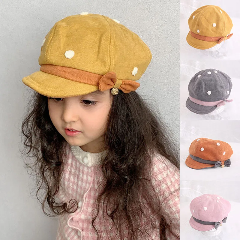 Cute Bow Princess Baby Girl Hat Kids Retro Style Beret Hats for Girls Fashion Spring Winter Children Cap Baby Accessories 2-6Y