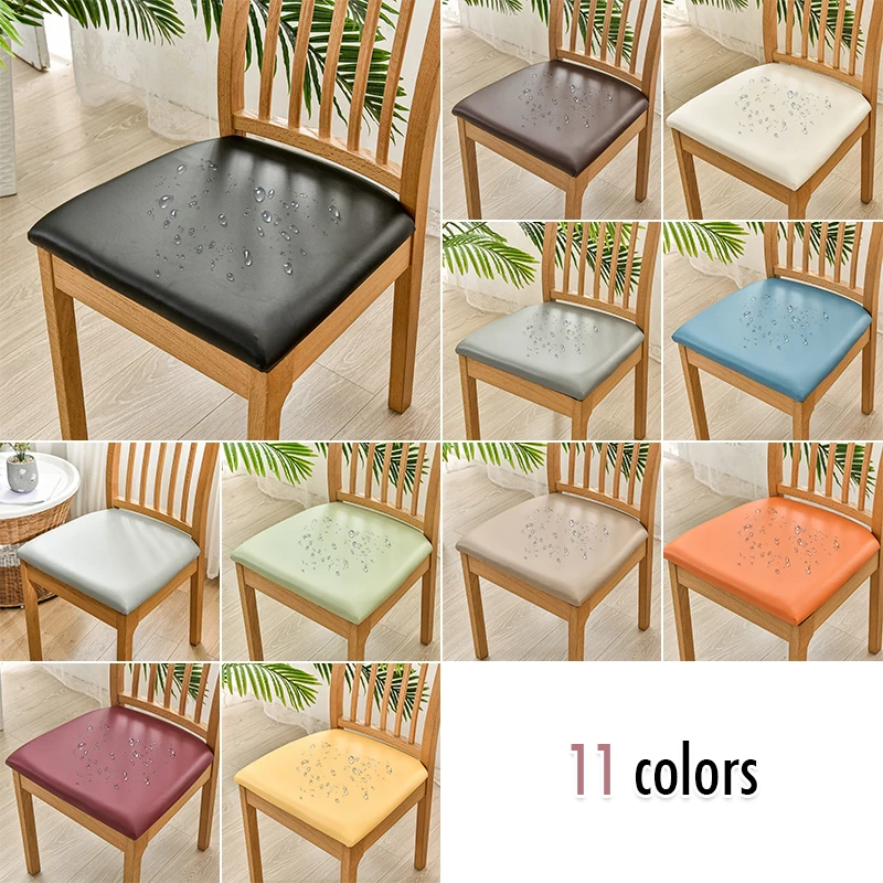 

1/2/4pcs PU Leather Stretch Chair Seat Cover Removable Waterproof Hotel Kitchen Dining Chair Slipcover Seat Cushion Protector