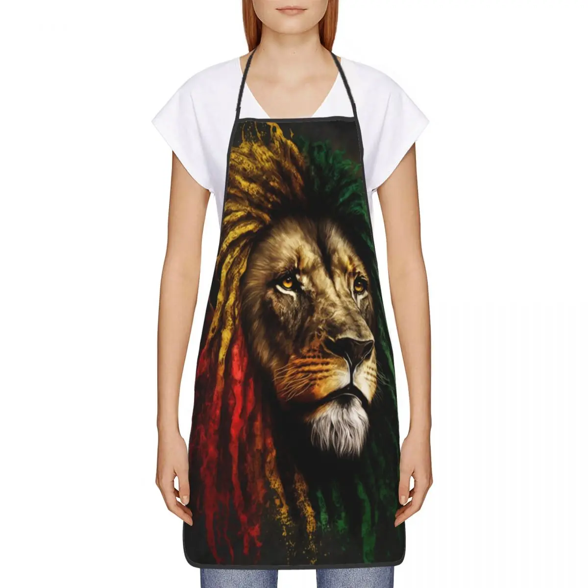 Custom Unisex Rasta Lion Jamaica Flag Kitchen Chef Cooking Baking Apron Women Men Jamaican Reggae Tablier Cuisine for Gardening