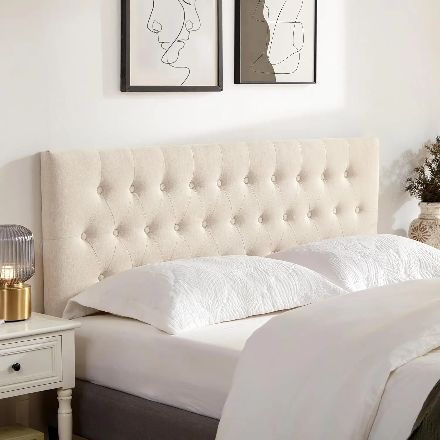 

Tufted Upholstered Headboard Queen Size, Solid Wood Head Board with Durable Metal Legs, Adjustable Height Bed headboard from 37”