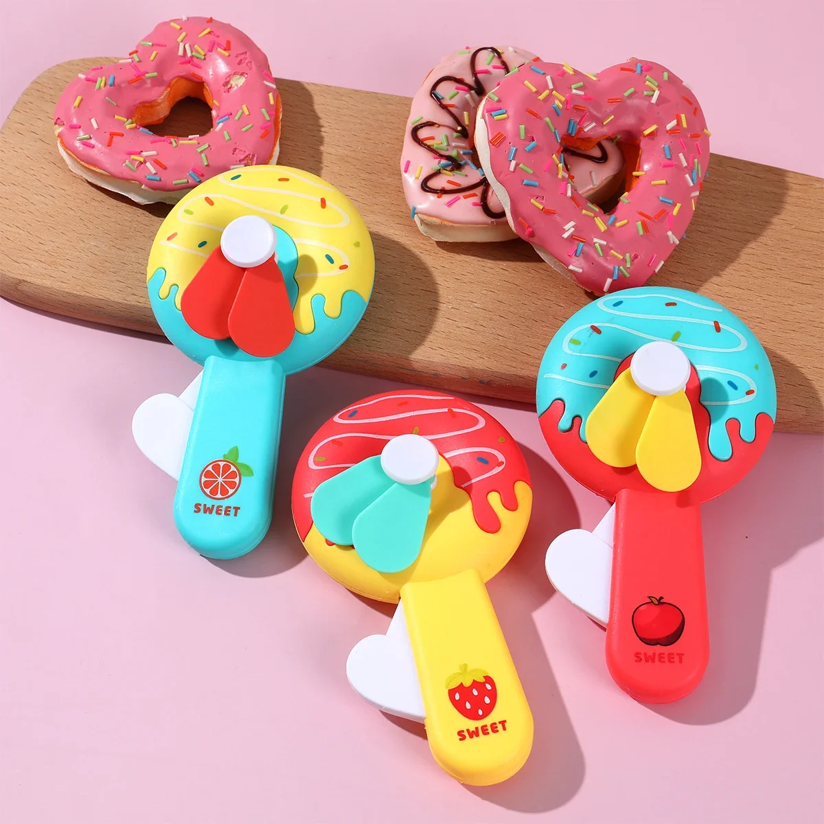 Donut Party Mini Hand Pressed Small Fan Birthday Gift Children's Toy Portable Handheld Manual Kids Fan Birthday Party Decoration