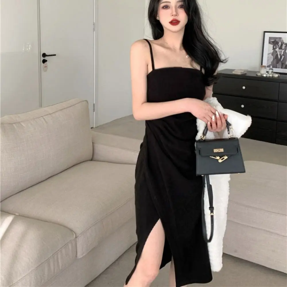 Slim-fit Mid-length Hip Wrap Dress Waist Pleated Mid-length Slim-fit Slit Dress Skirts High Slit Dress for Women Women