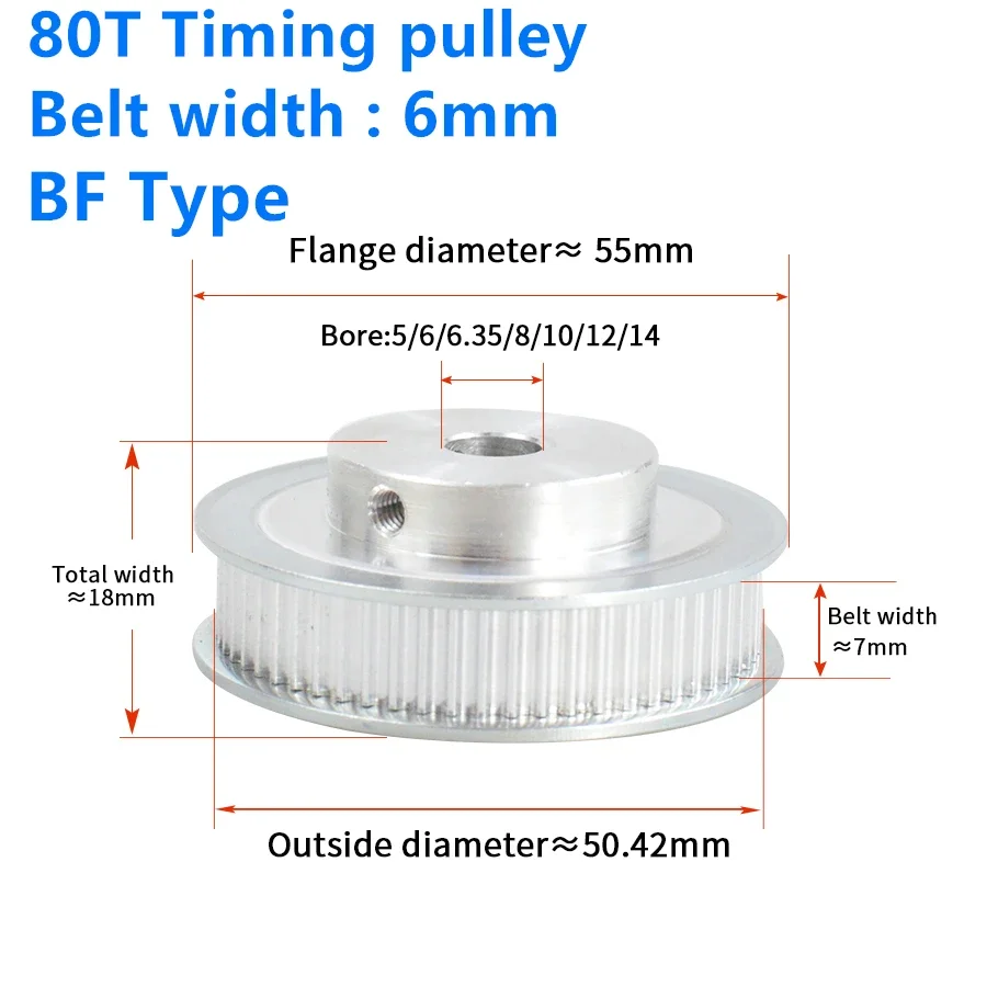 80 Teeth 2M 2GT synchronous Pulley  5/6/6.35/8/10/12/14mm for width 6mm GT Timing Belt GT2 pulley Belt 80Teeth BF type Voron 2.4