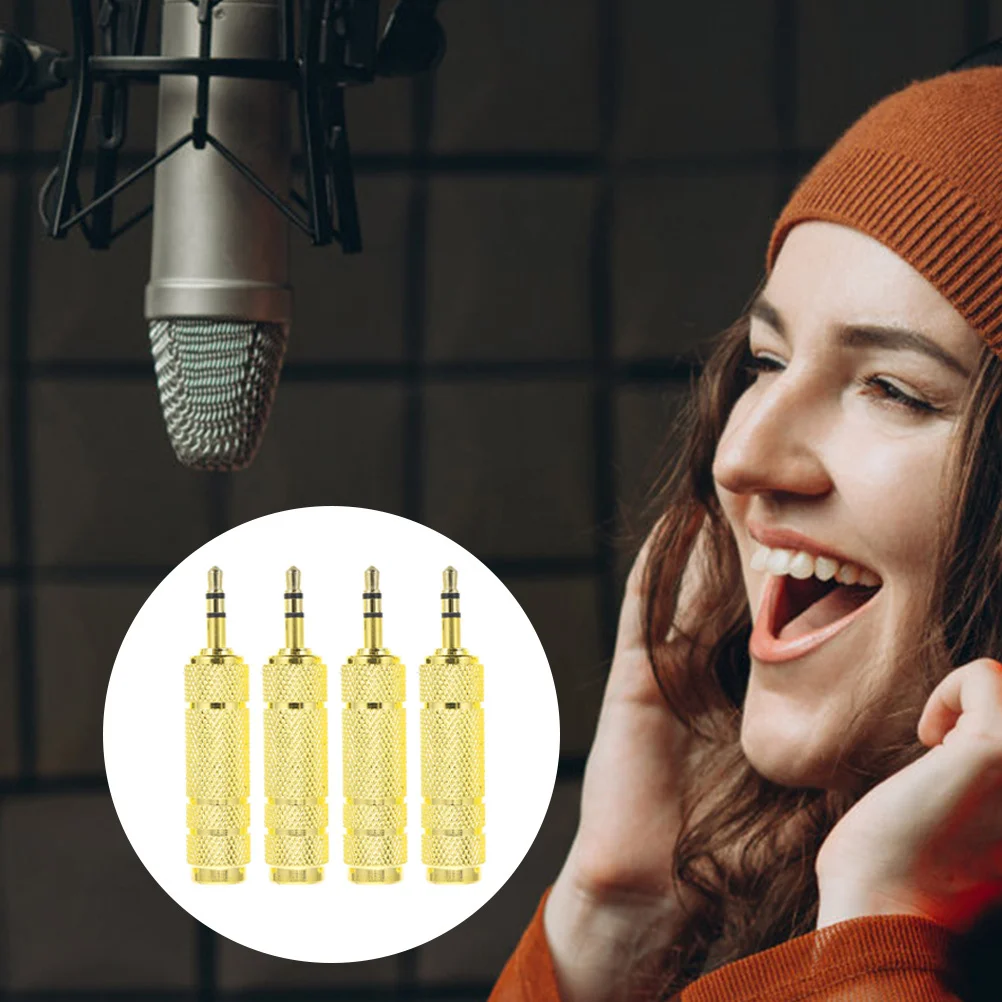 

4Pcs Audio Conversion Adapter Zinc Alloy Durable Mic Speaker Converter 3.5mm Male to 6.35mm Female Audio Connector for Mixer