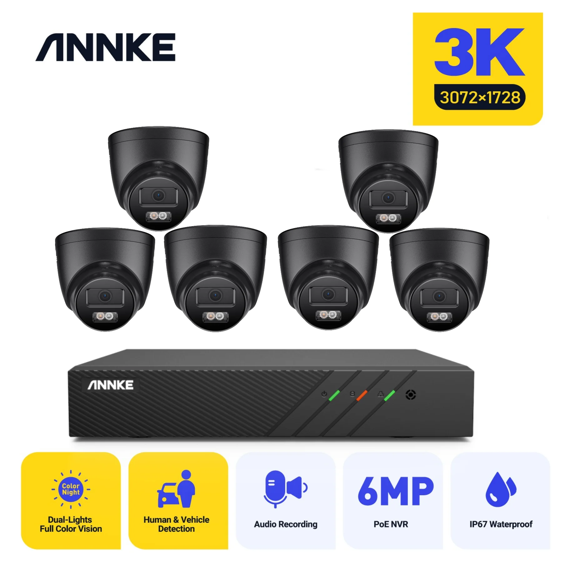 ANNKE 5MP Video Surveillance Kit 6MP NVR IR Network Protection Security Camera Smart Dual Light Night Vision Waterproof System