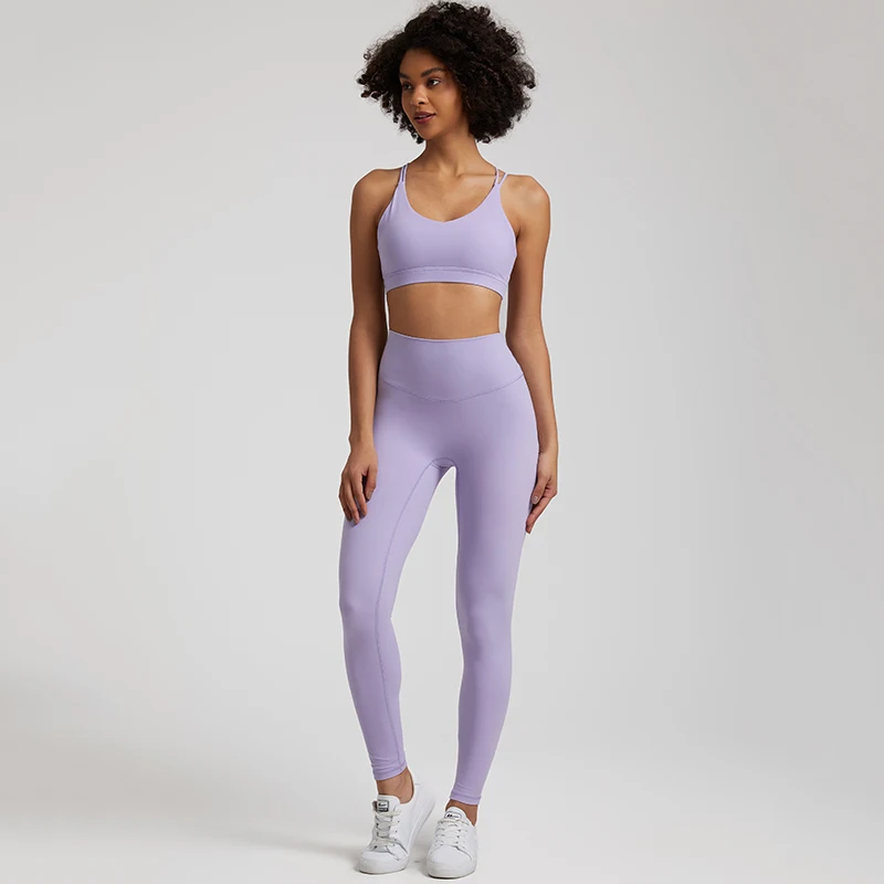Women\'s Yoga Set Buttery Soft High Waist Gym Leggings & Crisscross Sports Bra 2 Piece Sets Fitness Workout Clothes for Women