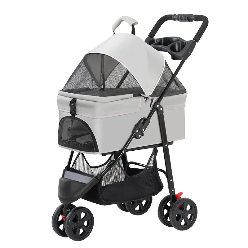 Pet Cart, Dog Cat Trolley, Small Pet Stroller, Lightweight Detachable Foldable Tricycle, 3-Wheel Pet Carrier