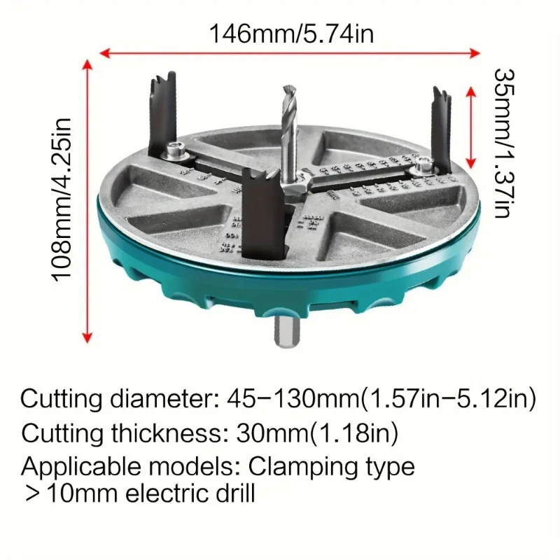 Adjustable Multi-Purpose Woodworking Hole Saw Versatile Drill Bit for Wood Drywall Plastic Aluminum Durable Alloy Blade