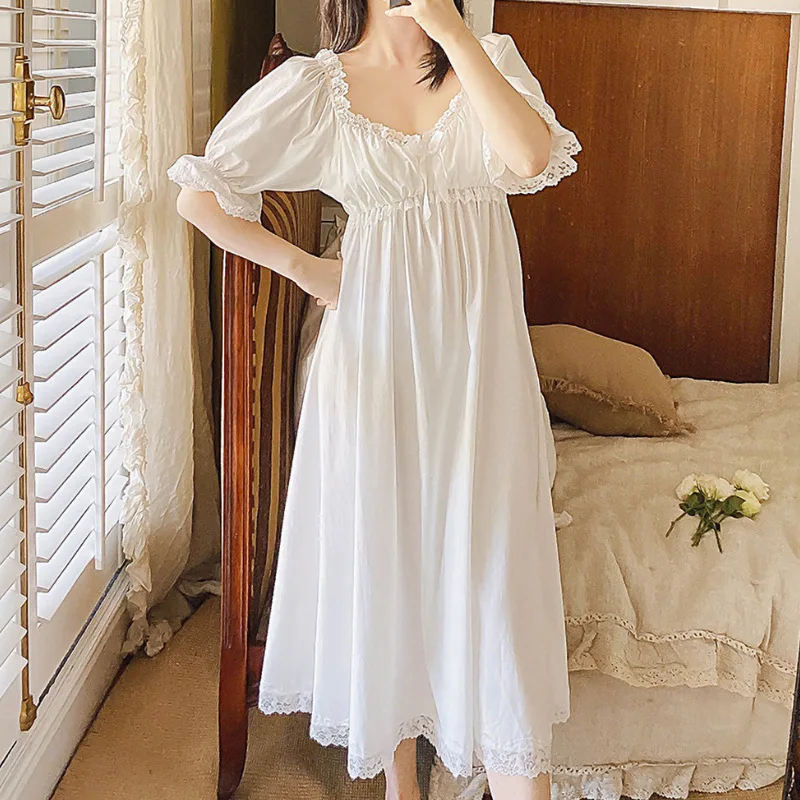 Women Nightgowns Satin Silk Short Sleeve Sleepwear V-Neck Lace Nightwear Bow Dress Sexy Lingerie Gown Homedress Nightdress