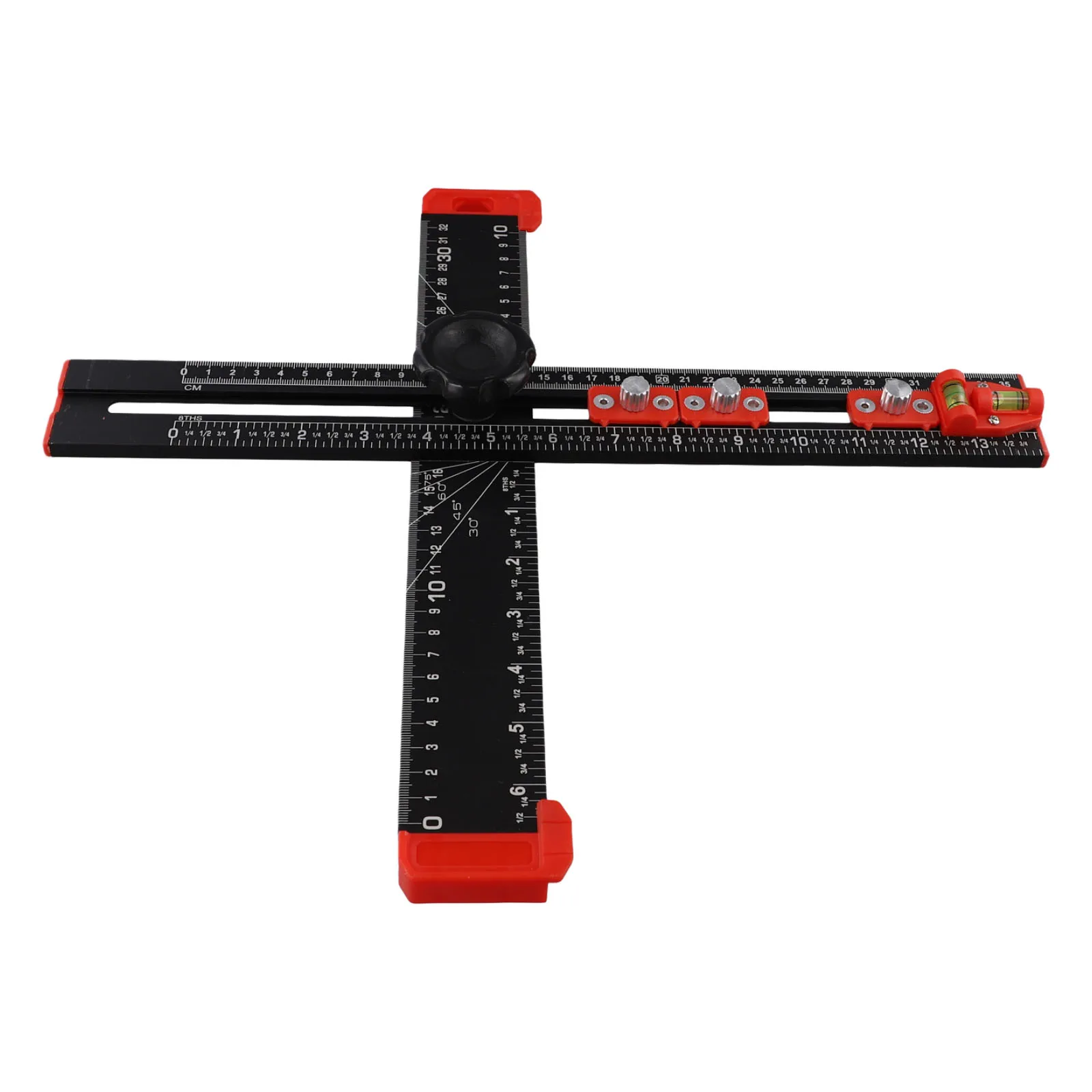Adjustable Drilling Positioning Ruler 2 In 1 Metal Scribe Marking T-Ruler With Level Bubble For Cabinet Hole Punching Locator