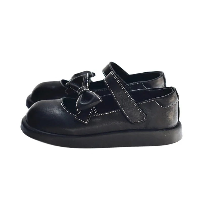 Genuine Leather Girls Leather Shoes Spring Autumn Fashion Bow Children's School Shoes High Quality Cowhide Kids Casual Shoes