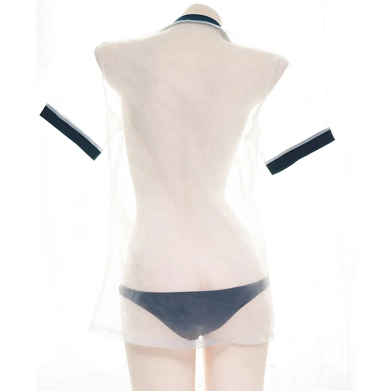 Summer Beach Girl Transparent Uniform Sexy Women Costume Swimwear Japanese Student Gym Suit Pool Party Cosplay