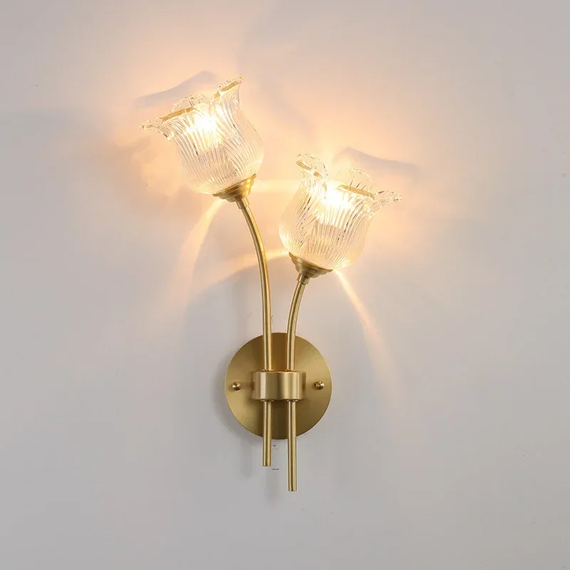 Lampada per testiera della camera da letto all copper American retro designer flower cream wind wall light room decor