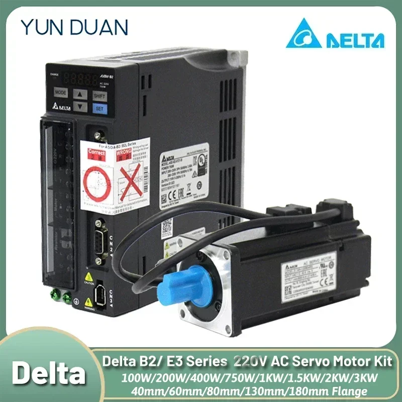 220VAC Servo Motor Driver Kit Delta Servo  Pulse EtherCAT 100W 200W 400W 600W 750W 1KW 1HP Servo 40/60/80/130 Flange ASD-E3