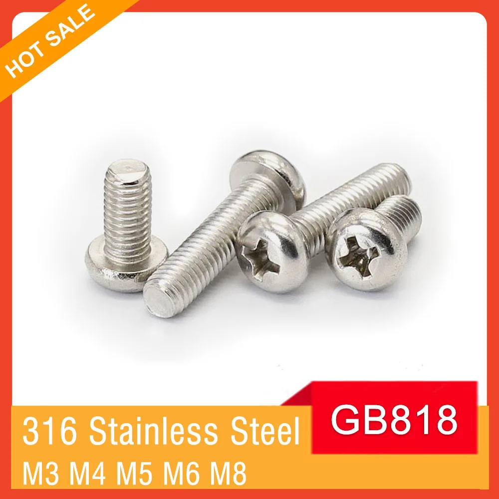 

​M3 M4 M5 M6 M8 GB818 A4 316 Stainless Steel Cross Recessed Pan Head Phillips Screw Machine Bolt