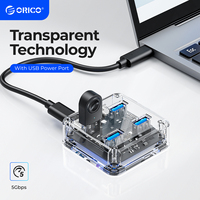 ORICO Transparent Usb C Hub 4 Port Expansion With Power Supply Interface Usb 3.2 Protocol High Speed Transmission OTG Dapter